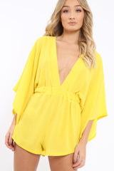 Yellow Kimono Plunge Playsuit - Alisa