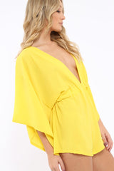 Yellow Kimono Plunge Playsuit - Alisa
