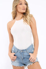 White Mesh Halter Neck Bodysuit - Ariel