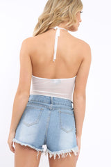 White Mesh Halter Neck Bodysuit - Ariel