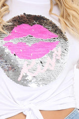 White Sequin Tie Knot T-Shirt - Grace