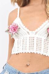 White Crochet Applique Flower Bralet - Vikki