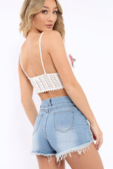 White Crochet Applique Flower Bralet - Vikki