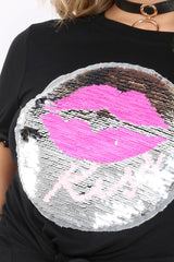 Black Sequin Tie Knot T-Shirt - Grace