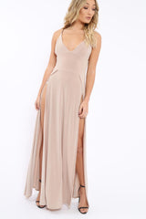 Beige Front Split Leg Maxi Dress - Effy