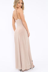 Beige Front Split Leg Maxi Dress - Effy