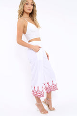 White Cropped Wide Leg Trousers - Eliana