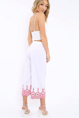 White Cropped Wide Leg Trousers - Eliana