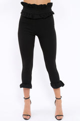 Black Frill Hem Trousers - Paisley
