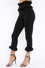 Black Frill Hem Trousers - Paisley