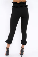 Black Frill Hem Trousers - Paisley