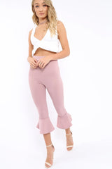 Mauve Cropped Flare Hem Trousers - Aniesha