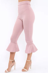 Mauve Cropped Flare Hem Trousers - Aniesha