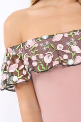 Rose Embroidered Bardot Bodysuit - Diya