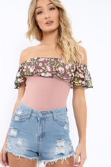 Rose Embroidered Bardot Bodysuit - Diya