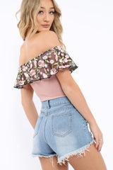 Rose Embroidered Bardot Bodysuit - Diya