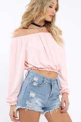 Pink Bardot Crop Top - Brooke