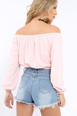Pink Bardot Crop Top - Brooke