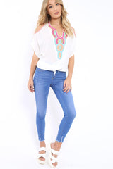 White Beaded Sheer Cold Shoulder Top - Brielle