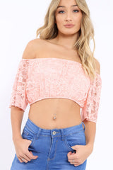 Pink Bardot Mesh Crop Top - Mally