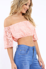 Pink Bardot Mesh Crop Top - Mally