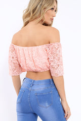 Pink Bardot Mesh Crop Top - Mally