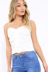 White Ruffle Front Cami Top - Alanna
