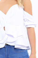 White Bardot Corset Ruffle Sleeve Top - Shannen
