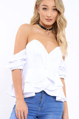 White Bardot Corset Ruffle Sleeve Top - Shannen