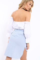 Blue Pinstripe Dip Hem Bow Tie Skirt - Stacie