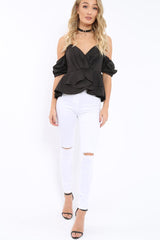 Black Bardot Corset Ruffle Sleeve Top - Shannen