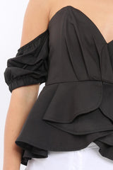 Black Bardot Corset Ruffle Sleeve Top - Shannen