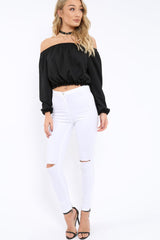 Black Bardot Crop Top - Brooke