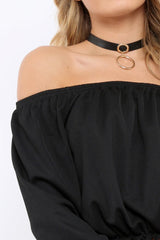 Black Bardot Crop Top - Brooke