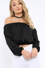 Black Bardot Crop Top - Brooke