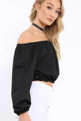 Black Bardot Crop Top - Brooke