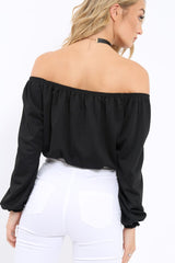 Black Bardot Crop Top - Brooke