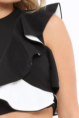 Black Cold Shoulder Frill Top - Addilyn