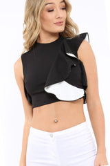 Black Cold Shoulder Frill Top - Addilyn