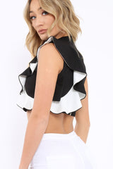 Black Cold Shoulder Frill Top - Addilyn