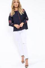 Navy Embroidered Blouse - Gabbie
