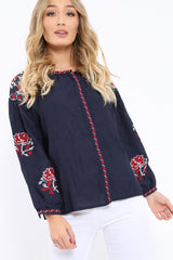 Navy Embroidered Blouse - Gabbie