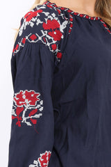 Navy Embroidered Blouse - Gabbie