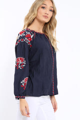 Navy Embroidered Blouse - Gabbie