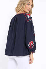 Navy Embroidered Blouse - Gabbie