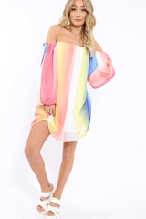 Multi Coloured Bardot Shift Dress - Edie