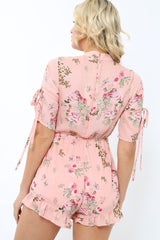 Pink floral cut out choker playsuit - Clarissa