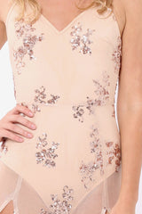 Nude Cami maxi Dress with Sequins - Adalina