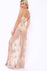 Nude Cami maxi Dress with Sequins - Adalina