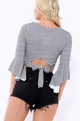 Gingham Wrap Bell Sleeve Crop Top - Aria